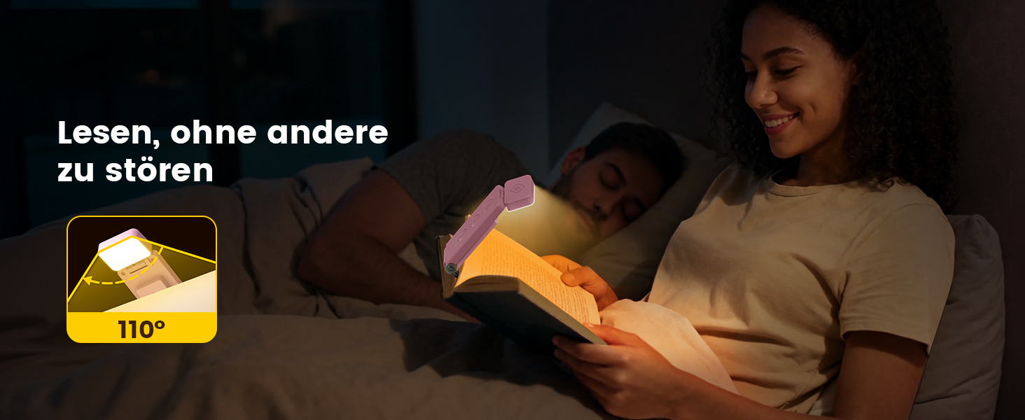 Світлодіодна кліпса для читання Glocusent 12 LED з затискачем, рожева: лампа для книги в ліжко, 5 кольорів, 5 рівнів яскравості, 100 годин роботи, для дітей та любителів читати