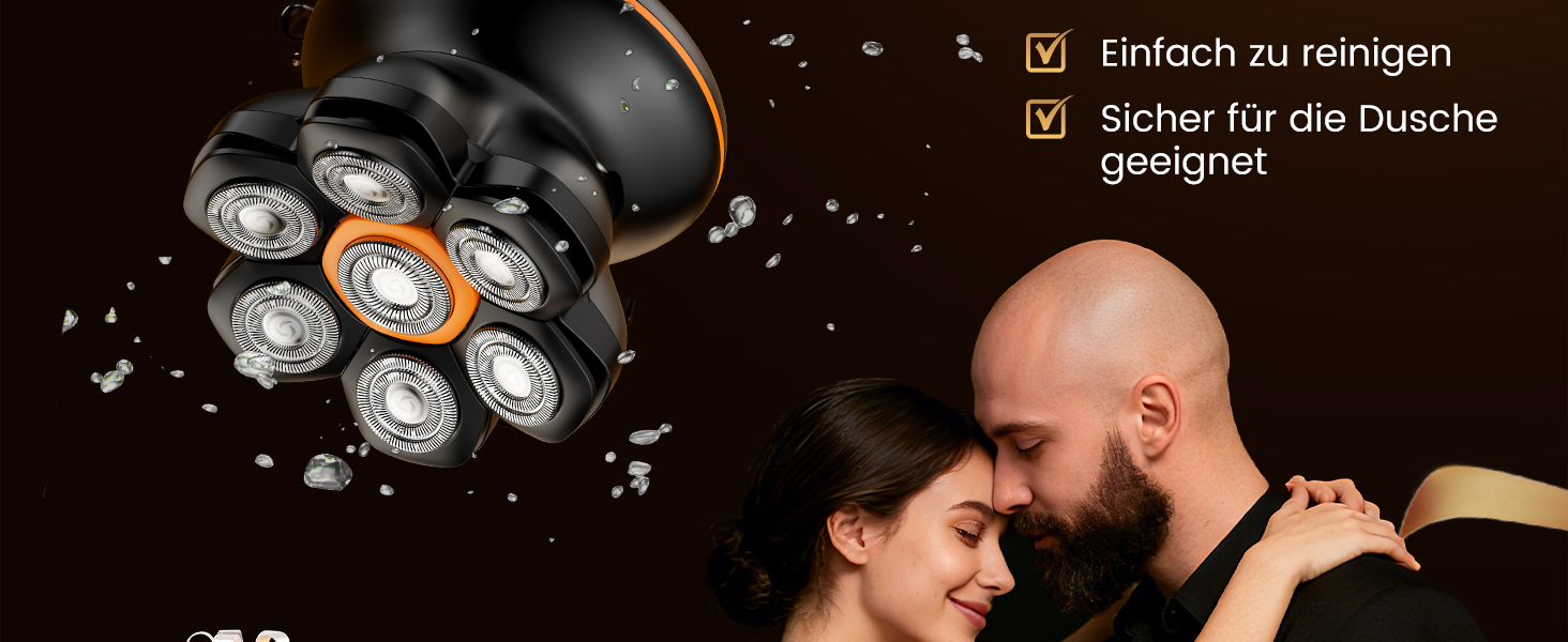 Електрична бритва для голови MAXGROOM 7D: водонепроникна, магнітна, з Type-C зарядкою, чорна