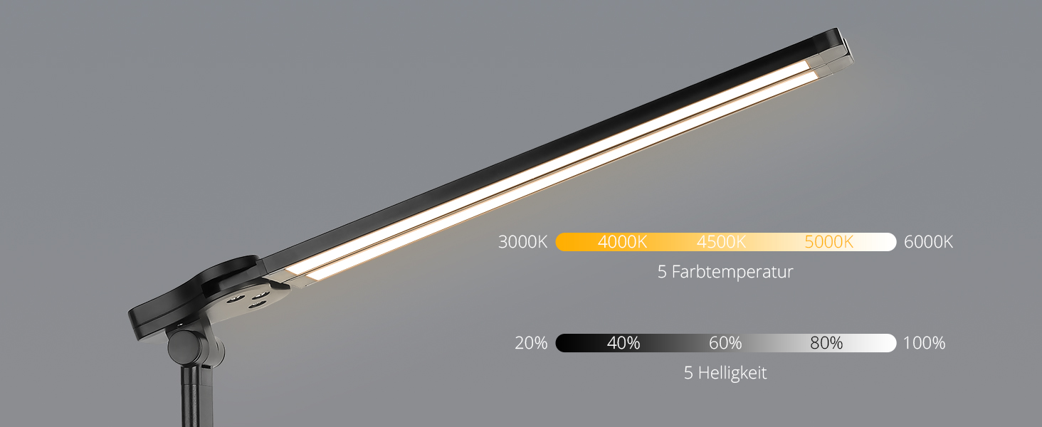 iVict LED лампа для столу з двома регульованими важелями, сенсорне керування, 5 режимів яскравості, таймер автовимкнення на 45 хвилин, USB-порт для зарядки, функція пам'яті, для дітей, білий (чорний)