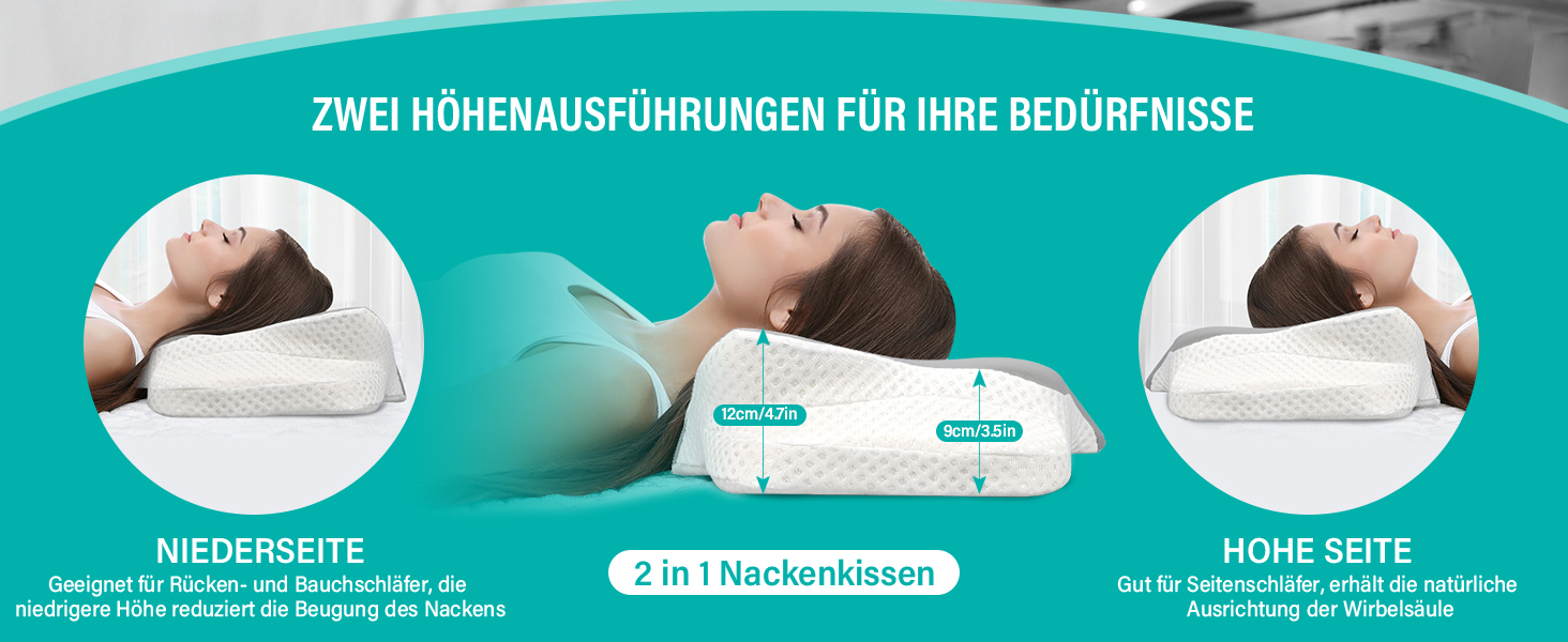 Подушка для шиї Ehomfory з піною Memory Foam, ергономічна подушка для сну на боці, спині та животі, 62x41x9/12 см, сіро-біла