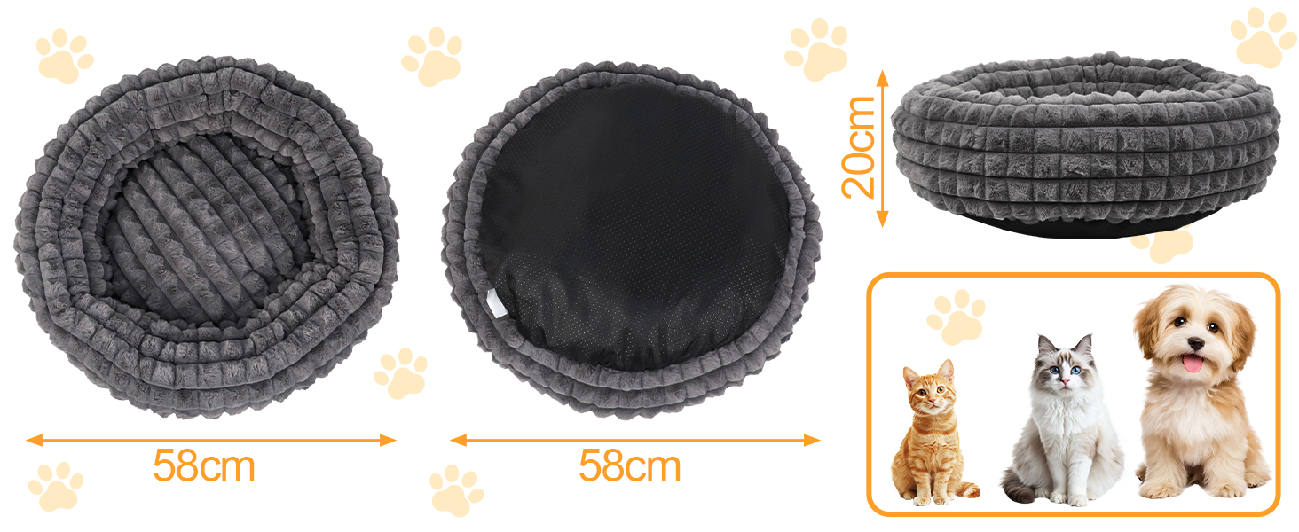 Кішечкове ліжко XIAPIA з м'якого плюшу 58x20 см, зручне та тепле місце для відпочинку котів та маленьких собак, ортопедичне ліжко з неслизьким дном, сірий колір