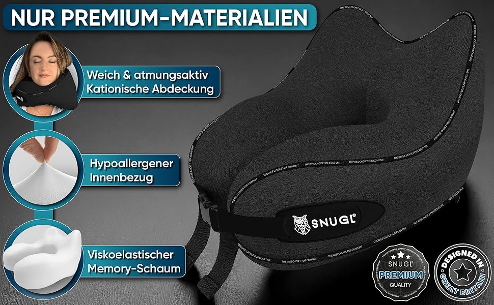 Подушка для шиї SNUGL з Memory Foam, регульована та миюча | Зручна подушка для подорожей на літаку, в авто та в дорогу | Подушка-шиїчкі SNUGL (Чорний, для дорослих)