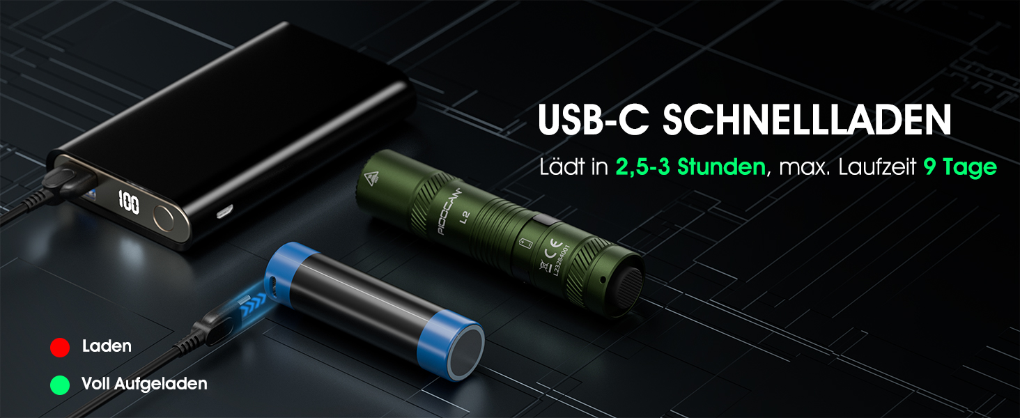 LED ліхтарик Klein 1200 люменів, перезаряджається, 4 режими, зелений. Ідеально для кемпінгу, риболовлі, ремонту та надзвичайних ситуацій