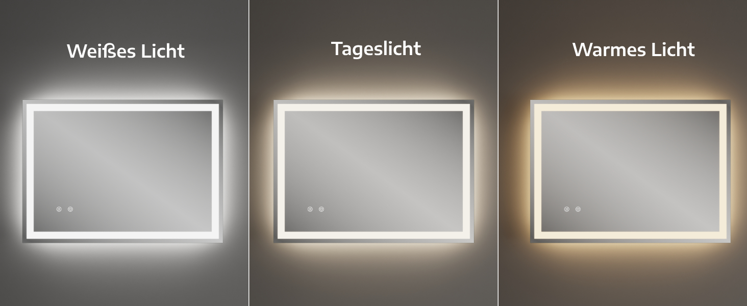 Дзеркало для ванної кімнати Clevich з підсвічуванням 70x50 см, LED, 3 кольори світла, диммування, загартоване скло, захист від вибуху, сенсорне управління, пам'ять, антизапар, 70L x 50B см