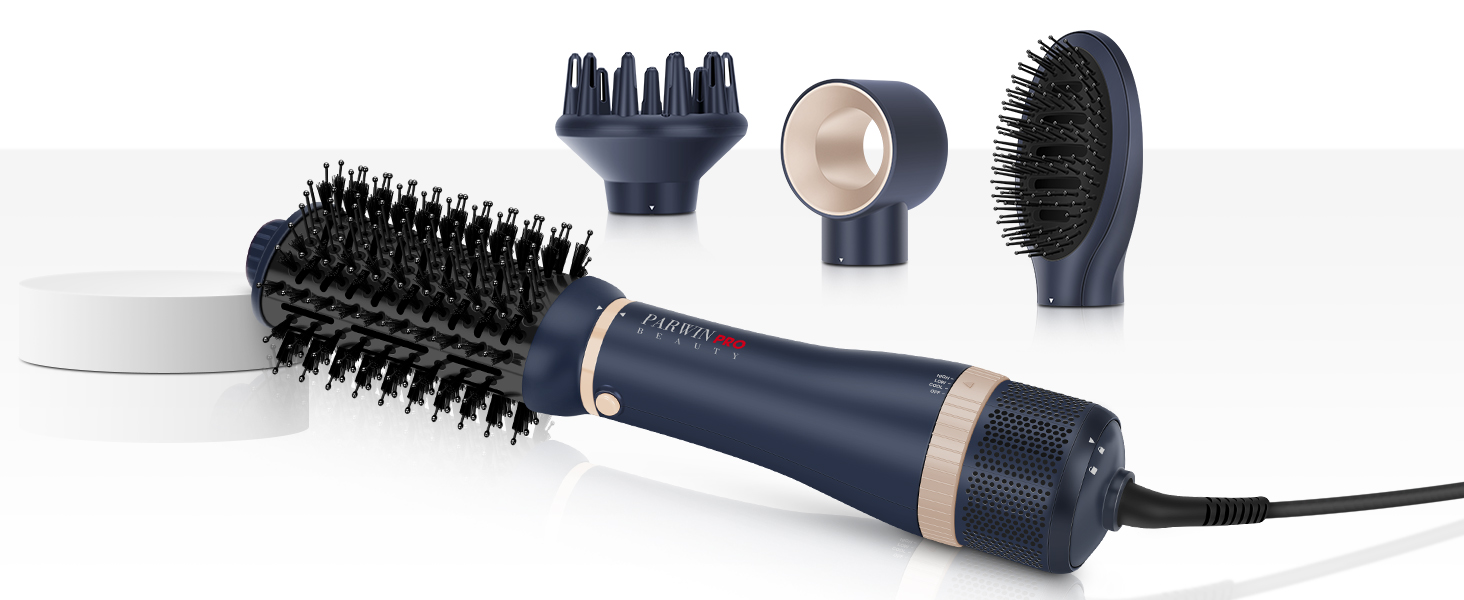 Набір для укладки волосся PARWIN PRO BEAUTY 5 в 1: фен-щітка з іонізацією, 1100 Вт, 5 насадок для сушіння, випрямлення, об'єму та укладки