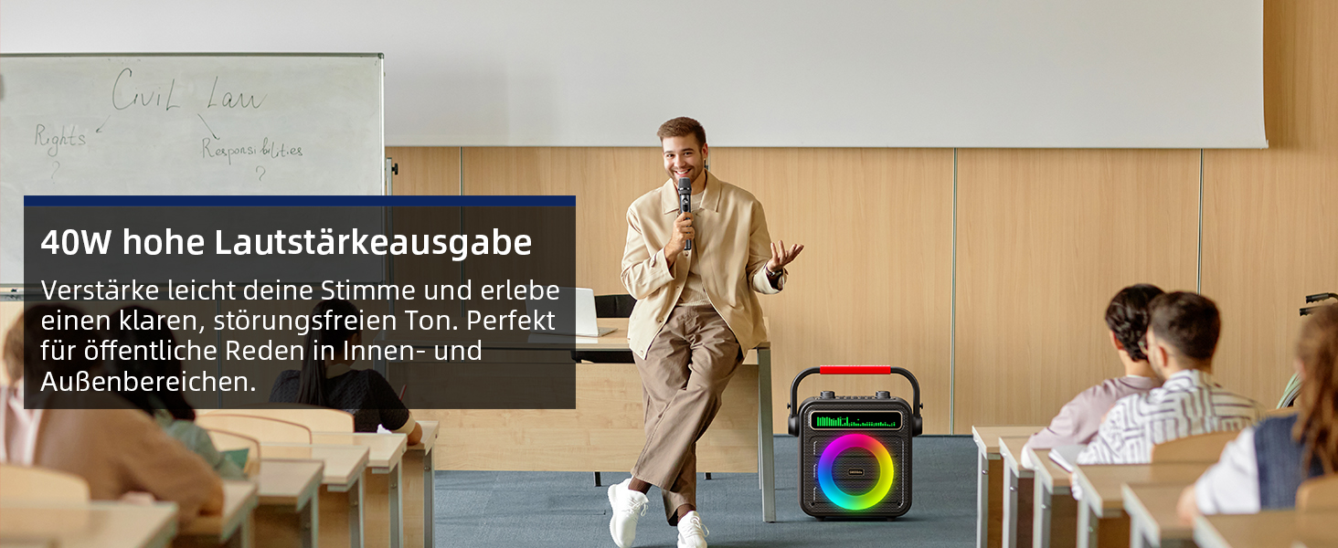 Караоке машина для дорослих та дітей – портативна система з 2 мікрофонами, Bluetooth, TF, USB, AUX, TWS, динамік, чорна