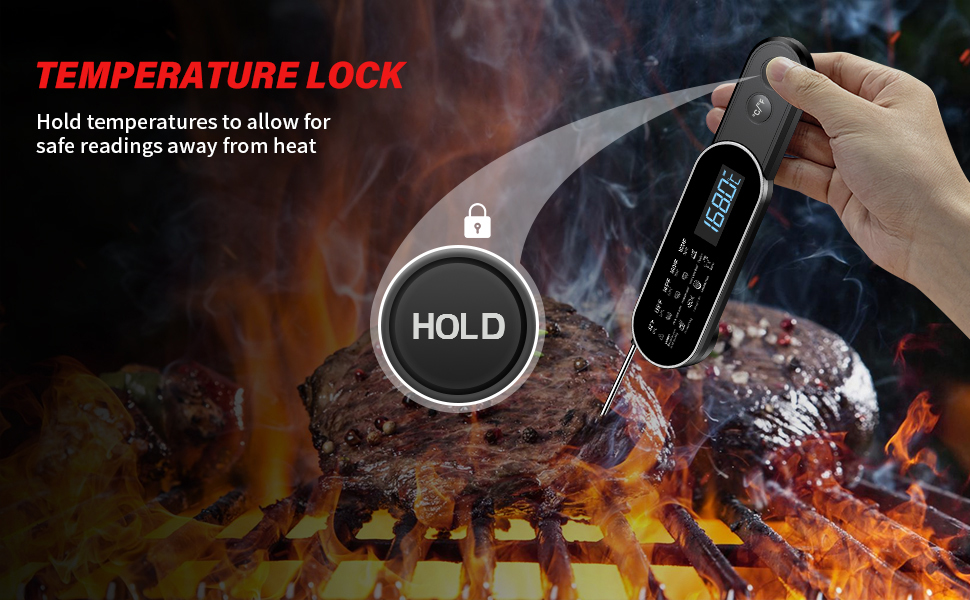 Бездротовий термометр для м'яса з миттєвим зчитуванням, ±0.3°C, IP67, для приготування на грилі, барбекю, кухні. Термометр для м'яса з LCD екраном