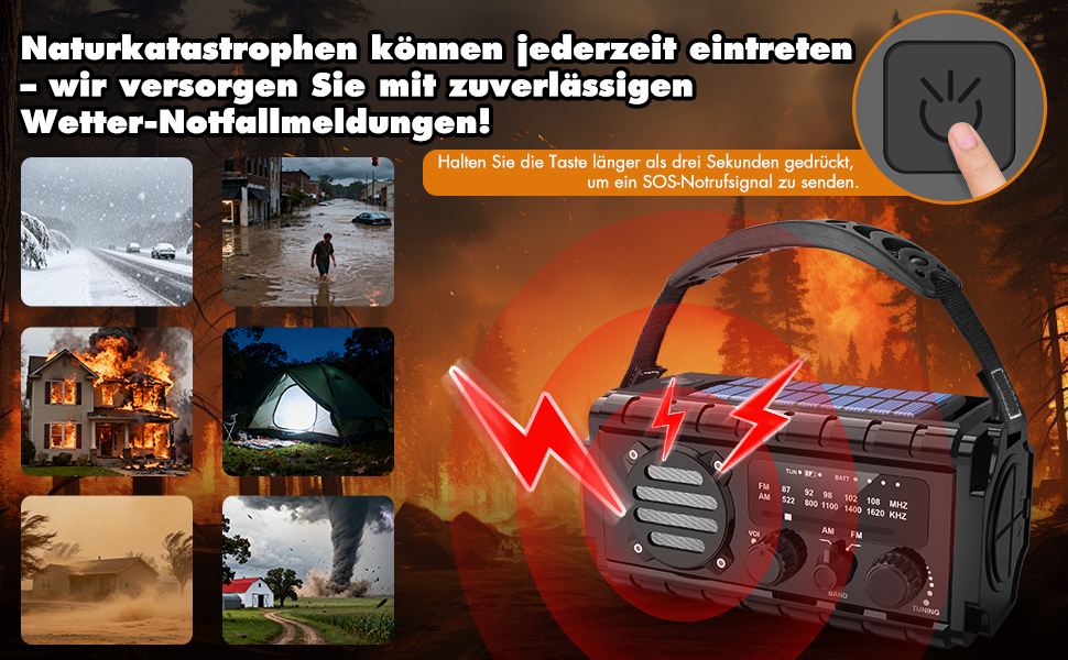 Радіо на сонячній батареї 20000mAh з ручним заводом, AM/FM, LED ліхтарик, SOS сигнал, IPX6, чорний