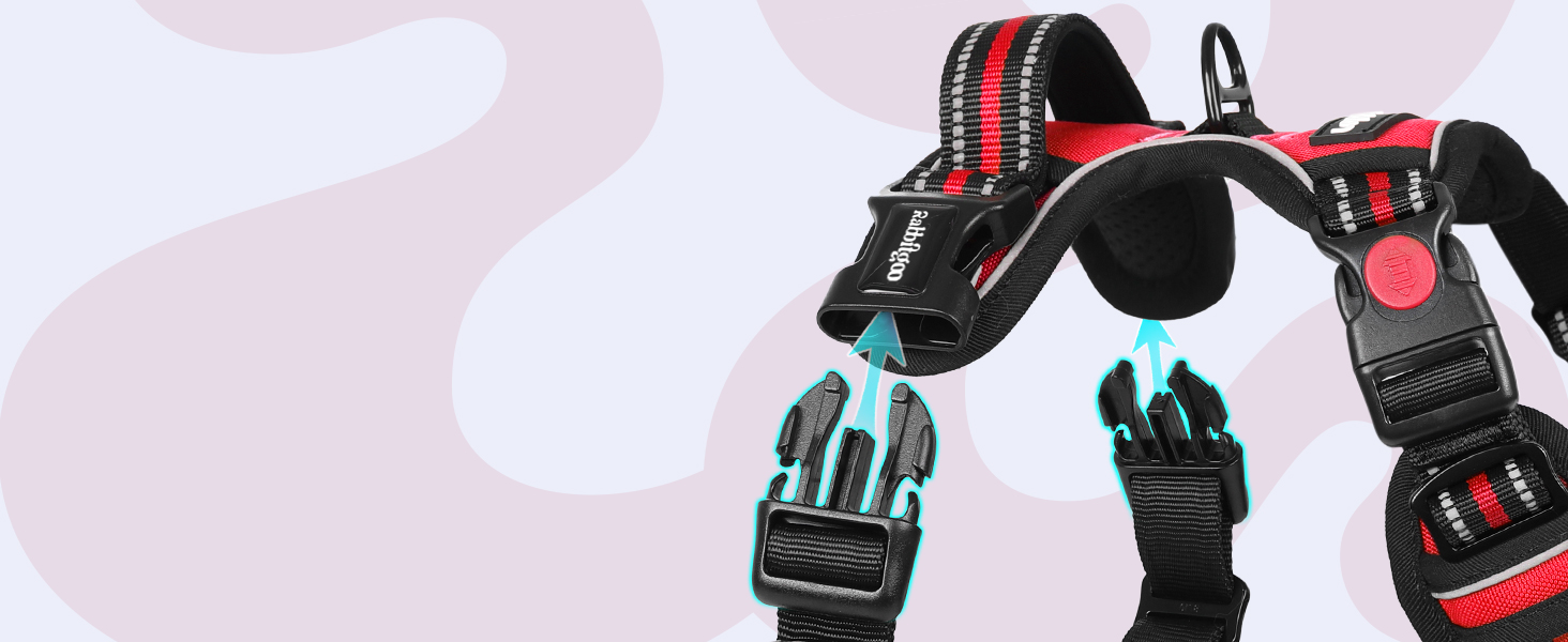 Нашийник для собак Rabbitgoo, великі породи, регульований, анти-тяга, з ручкою, м'який, світловідбиваючий, червоний, L (1 шт.)