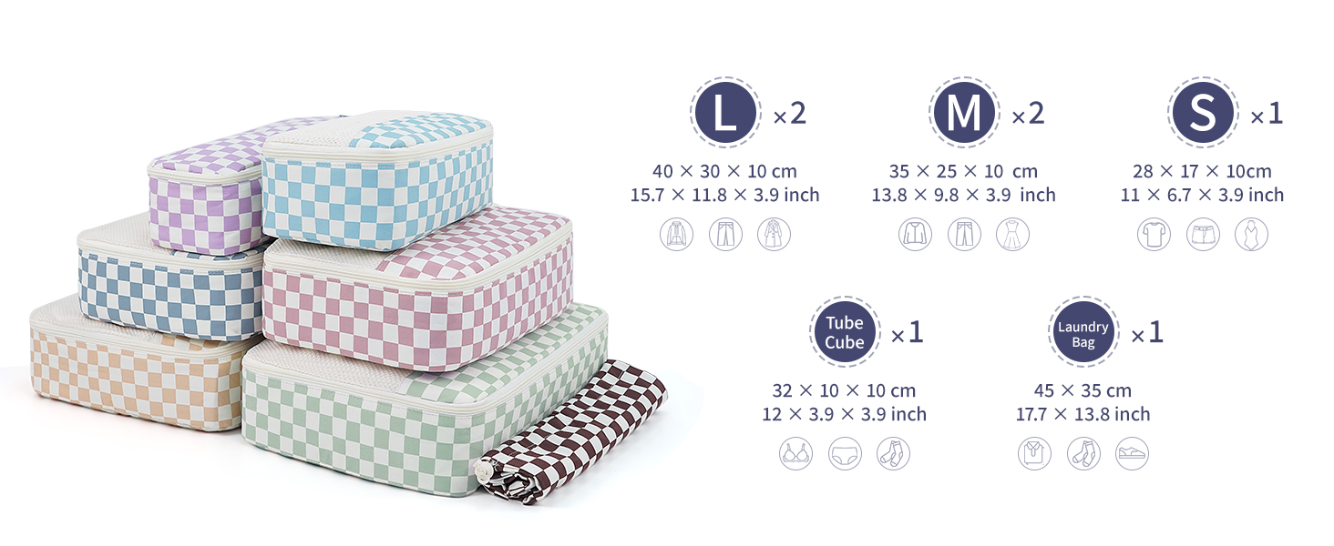 Набір органайзерів для валізи Narwey 7 шт., Packing Cubes для подорожей, рюкзаків, валіз (смугастий, Y-граублау)