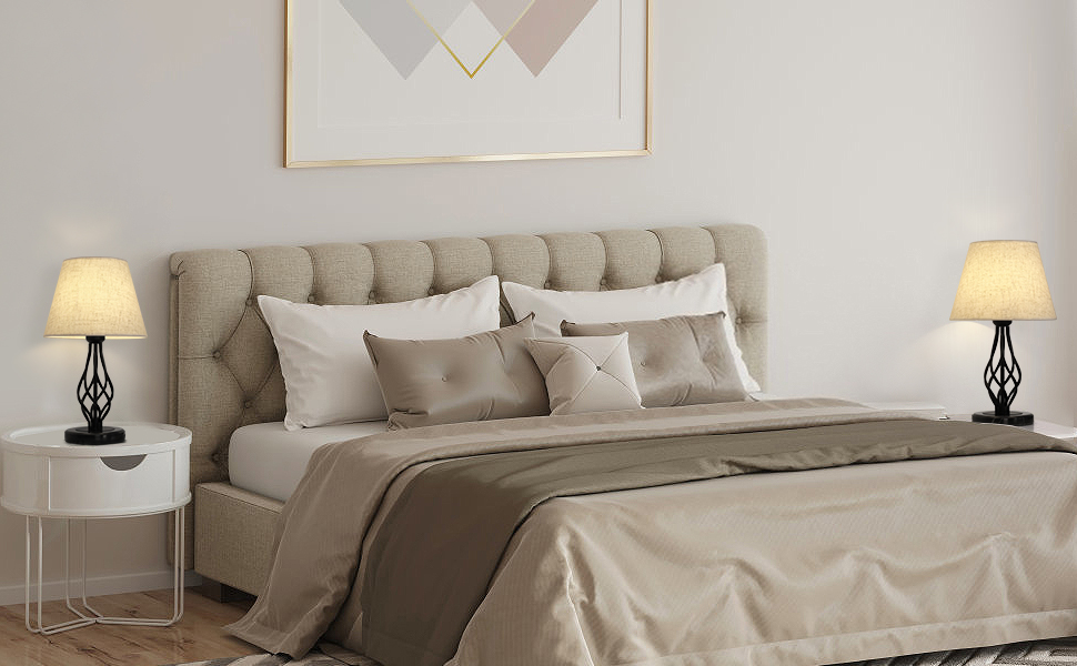 Настільна лампа YBING з льняним покриттям, 2 шт., для спальні, вітальні, комода. Пара ламп з чорного мармуру та льняним абажуром.