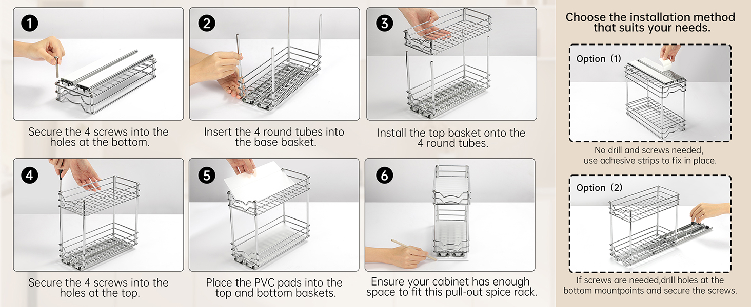 Висувна полиця для спецій, 2 яруси, органайзер для кухні, регульована висота, металева, срібна. Організатор для шафи на кухні, розмір 26,4х12,5х24,3 см