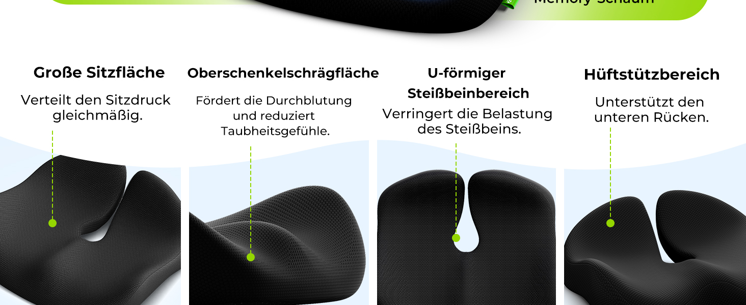 Ортопедична подушка для сидіння AUVON Kontur: для спини, куприка, ішіасу. Ергономічна подушка для офісу, авто, дому. З піною з пам'яті.