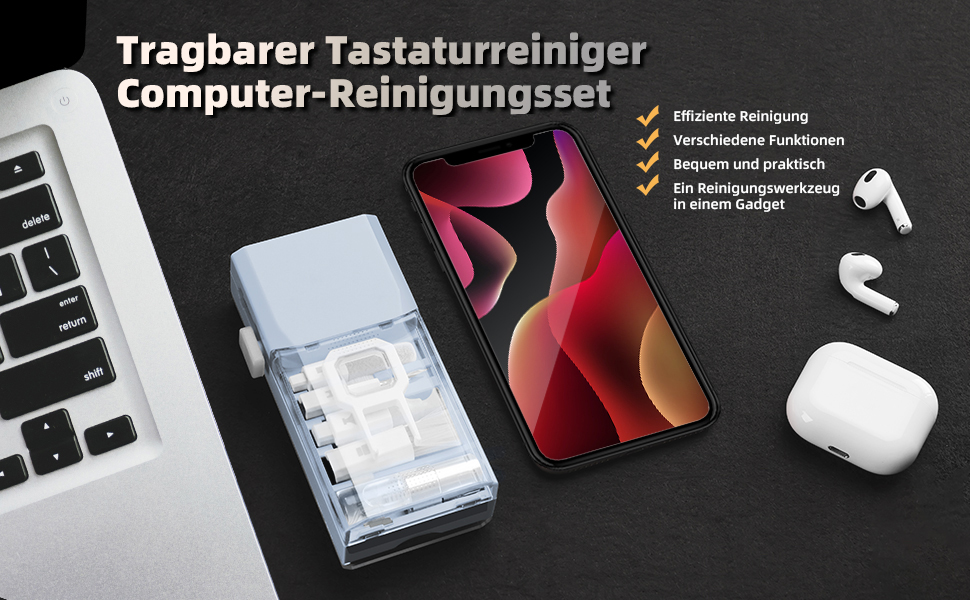 Набір для чищення клавіатури та ноутбука Ordilend: щітка, очищувач для MacBook, телефону, планшета, комп'ютера. Легкий у використанні та транспортуванні. Бренд Moranti, колір блакитний