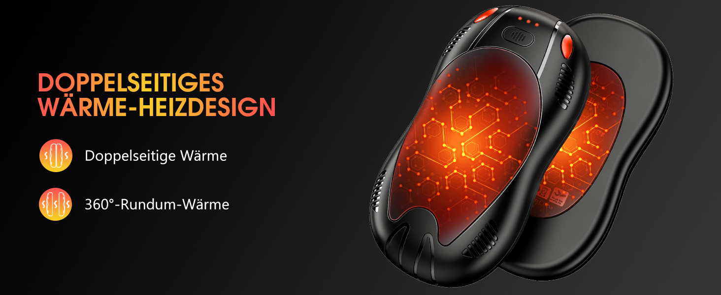 Електричний грілка для рук з акумулятором 10000mAh, 2 шт., з двостороннім нагрівом, USB, 3 режими, для кемпінгу та відпочинку на природі