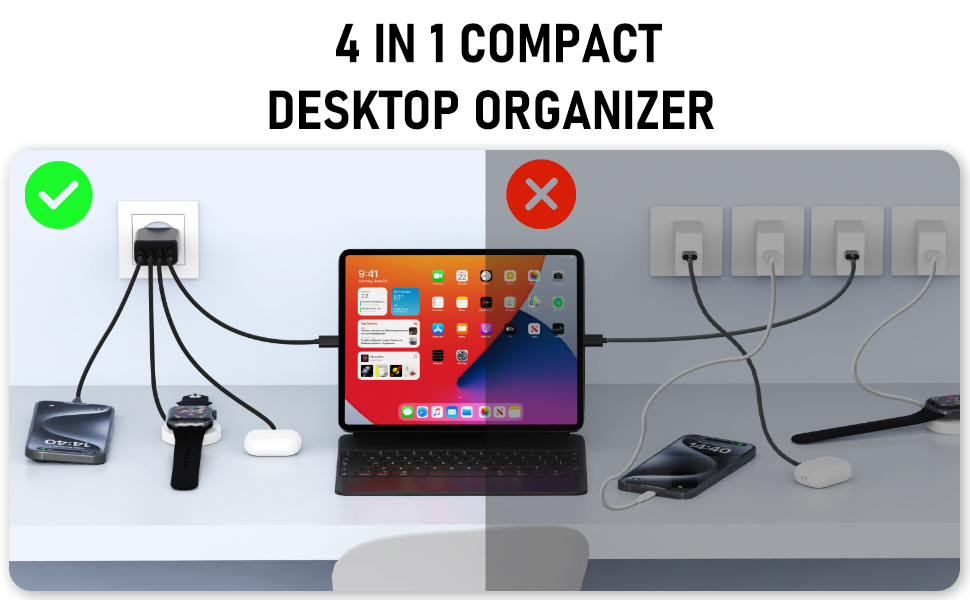 Мережевий адаптер USB-C 40W 4-портовий Cshare з PD 3.0, USB-C та USB-A, для iPhone, iPad, Samsung Galaxy, Android, білий/чорний
