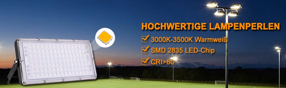 LED прожектор 300W 30000Лм, тепле біле світло 3000K, IP65, вуличний водонепроникний ліхтар для саду, тераси, гаража, спортмайданчика, фабрики, майстерні
