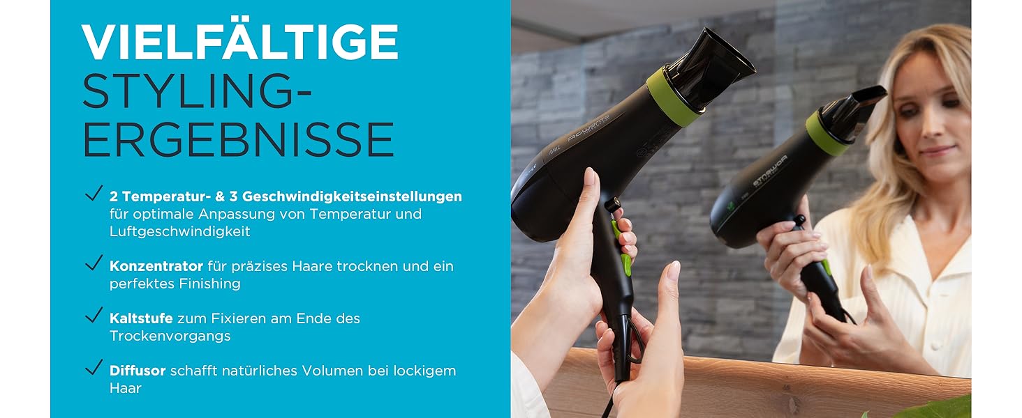 Фен Rowenta CV6030 Haartrockner Eco Intelligence Instant Dry з технологією Air Booster | 1500 Вт, 3 температури, 2 швидкості, холодне повітря, чорний