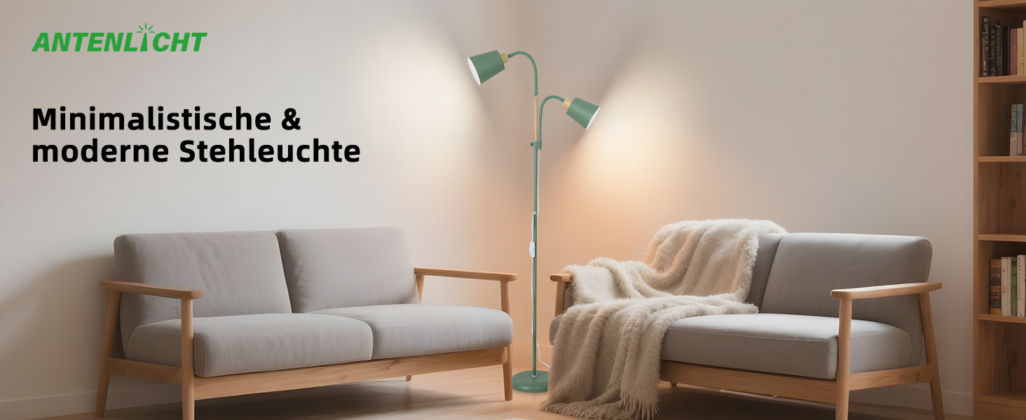 Стійка лампа ANTENLICHT YOYO з двома висувними лампами | 2xE27, 60W | 360° регулювання | Вінтажний дизайн, метал | 159 см, зелений | Без лампочки