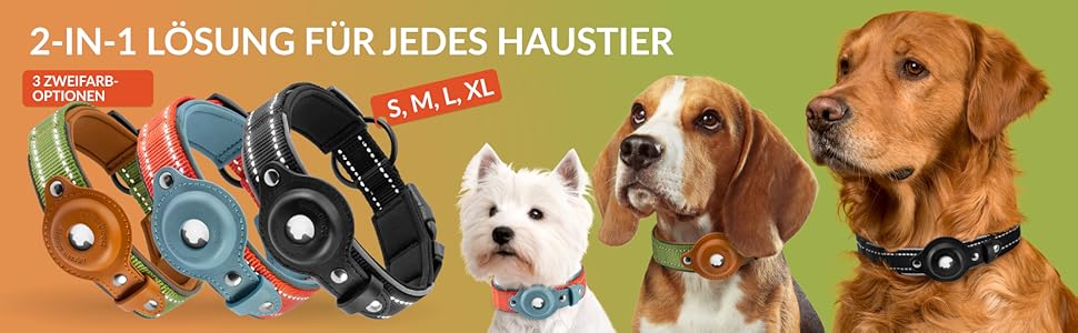 Нашийник для Apple AirTag з відбиваючим матеріалом, CollarDirect, для собак великих, середніх та малих порід, зелений, розмір L (42-51 см)