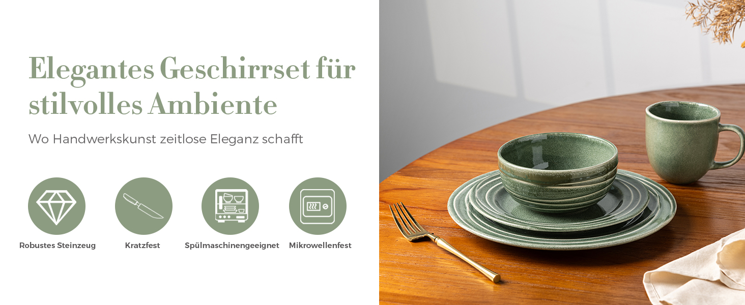 Набір керамічного посуду GBHOME, 12 предметів, ручної роботи, реактивна глазур, для 4 осіб, білий (Aktiv Weiß)