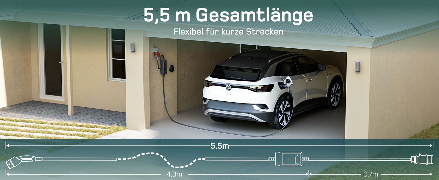 Зарядний пристрій для електромобіля Dé Mobile Wallbox 11 кВт з Wi-Fi (7м, 3 фази, 6-16А) + Кабель CEE 16A - Typ 2 (7м) для ID.3/4/5/7, Tesla Model 3/Y та інших електрокарів