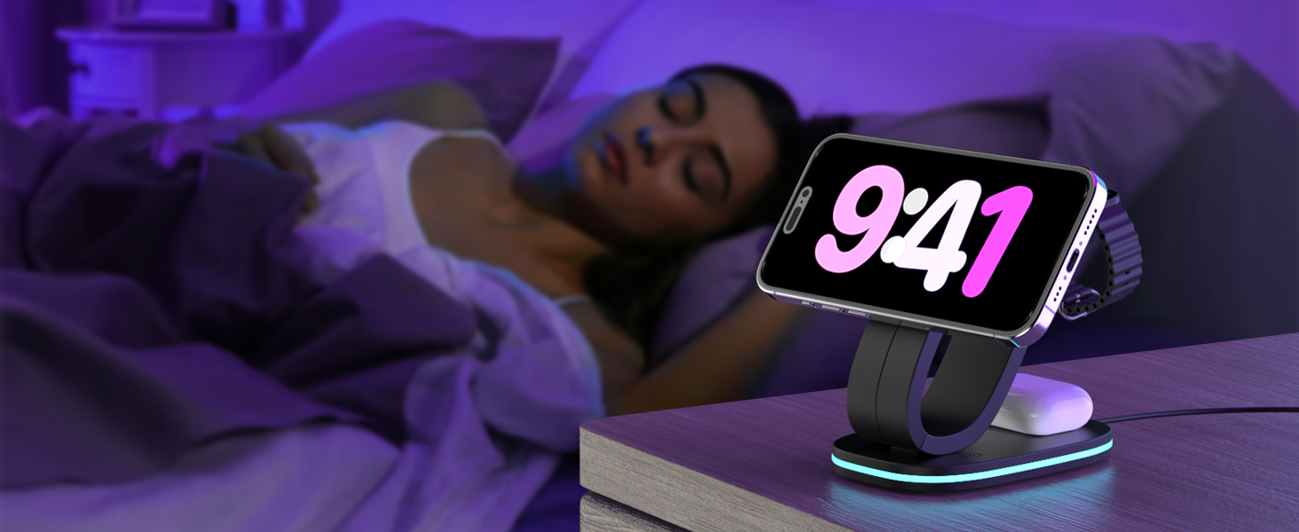 Зарядний станція Aimtel Schwanenhals 3-в-1 Qi2 MagSafe для Apple Watch, iPhone 17 Pro Max/17/16/15 та AirPods (30W, білий/чорний)