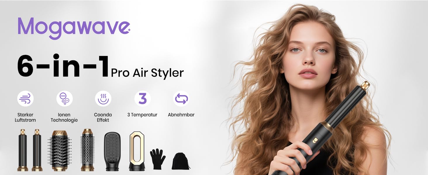 Фен-щітка 6-в-1 Haarstyler Pro: сушка, укладка, завивка, об'єм. 1000W, іонізація, для створення об'єму та гладкості волосся. Комплект фена-щіток для дому та салону краси (сірий)