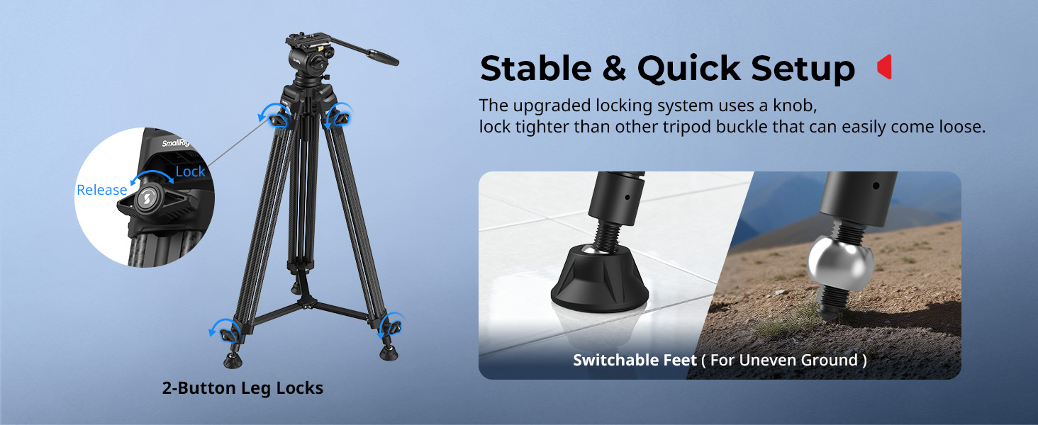 SMALLRIG 73'' важкий штатив для відеозйомки, вантажопідйомність 8 кг, QR-платформа Manfrotto 501PL, вага 3,1 кг, AD-14, 186 см (карбон)