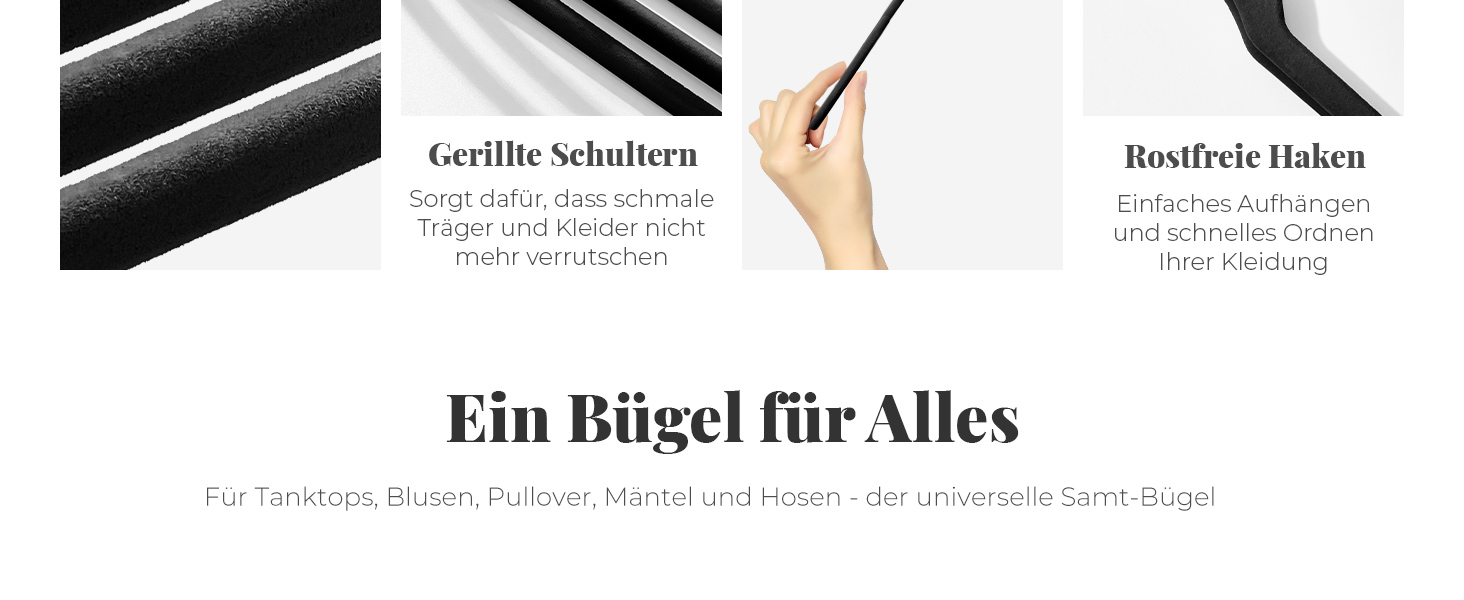 Плечики для одягу з оксамиту, 20 шт. - Плечики для економії місця, нековзні, міцні, 360° обертання - для сорочок, костюмів, светрів, штанів, 20 шт. (Чорний, 50 шт.)