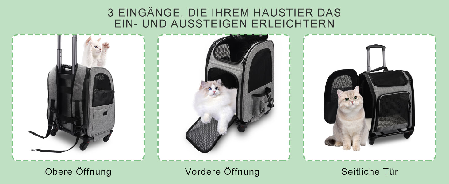 Транспортна переноска для котів та собак на колесах, 360° обертання, з кишенями, вантажний візок-рюкзак, портативна та дихаюча, для маленьких собак та середніх котів до 15 кг