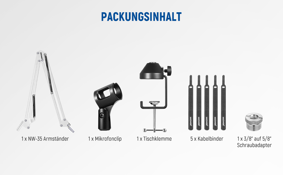 Тримач для мікрофону Neewer NW-35, підвіс Boom Schere, штатив з гвинтовою різьбою 3/8' - 5/8', сумісний з Blue Yeti, Quadcast та іншими мікрофонами, максимальне навантаження 1.5 кг