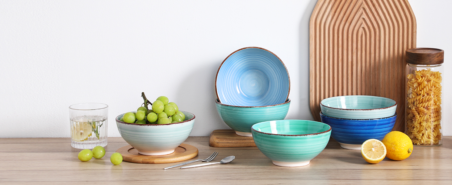 Vancasso Soup Bowls, Stoneware, BONITA 6-Piece Bowl Set, Salad Bowl, Pasta Bowls, Bowl Set