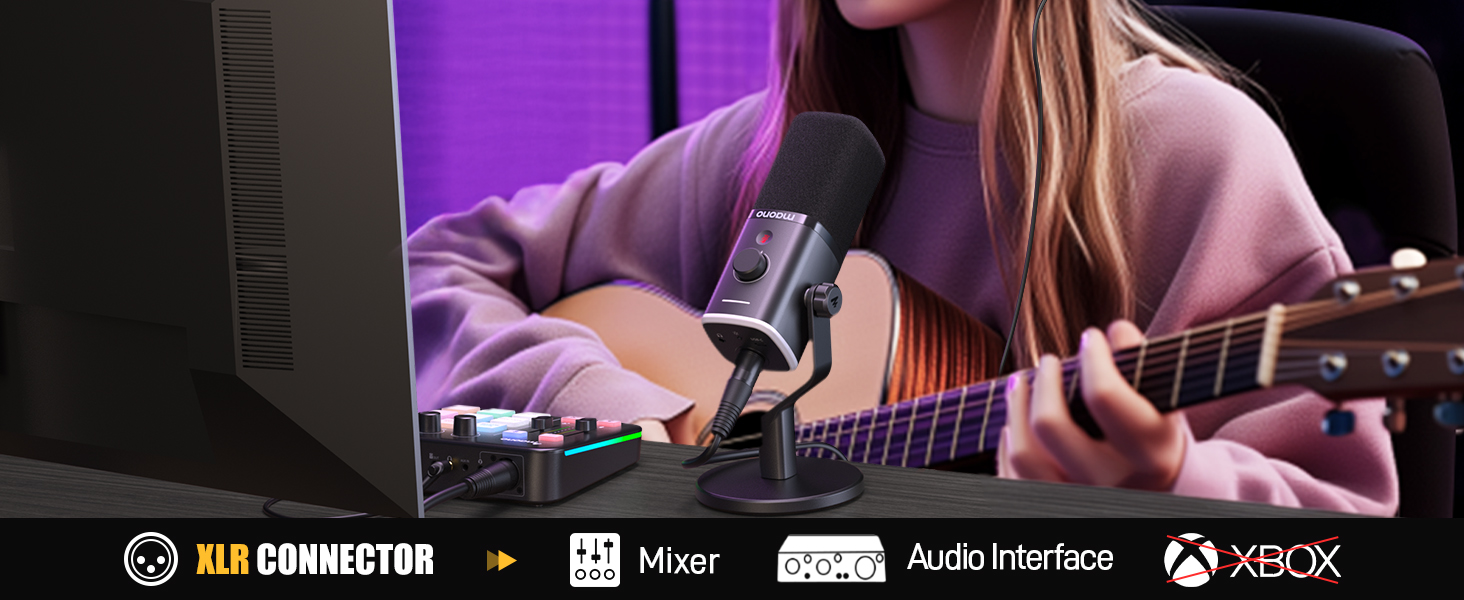 Мікрофон MAONO XLR-USB PD100X для стримінгу, подкастів, YouTube та ігор. Динамічний мікрофон з регулюванням гучності та програмним забезпеченням. Сумісний з PS4, PS5, Mac, PC. Чорний колір