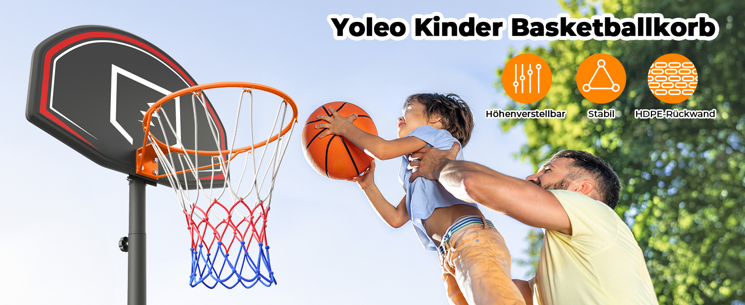 Баскетбольний кошик YOLEO для дітей, регульована висота 110–210 см, з колесами, переносний