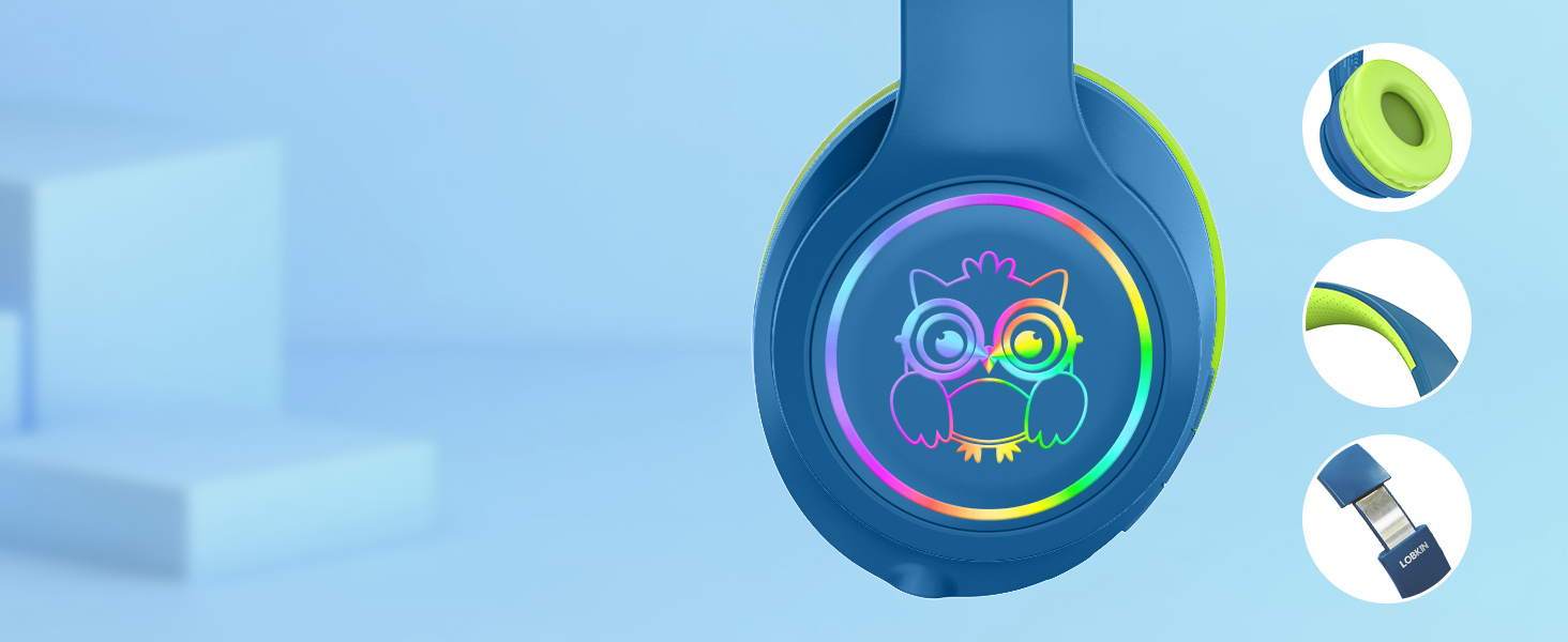 Дитячі навушники LOBKIN Bluetooth Over-Ear з чохлом, бездротові та провідні, для дівчаток, складні, регульовані, для школи, подорожей (блакитно-зелені, ANC)