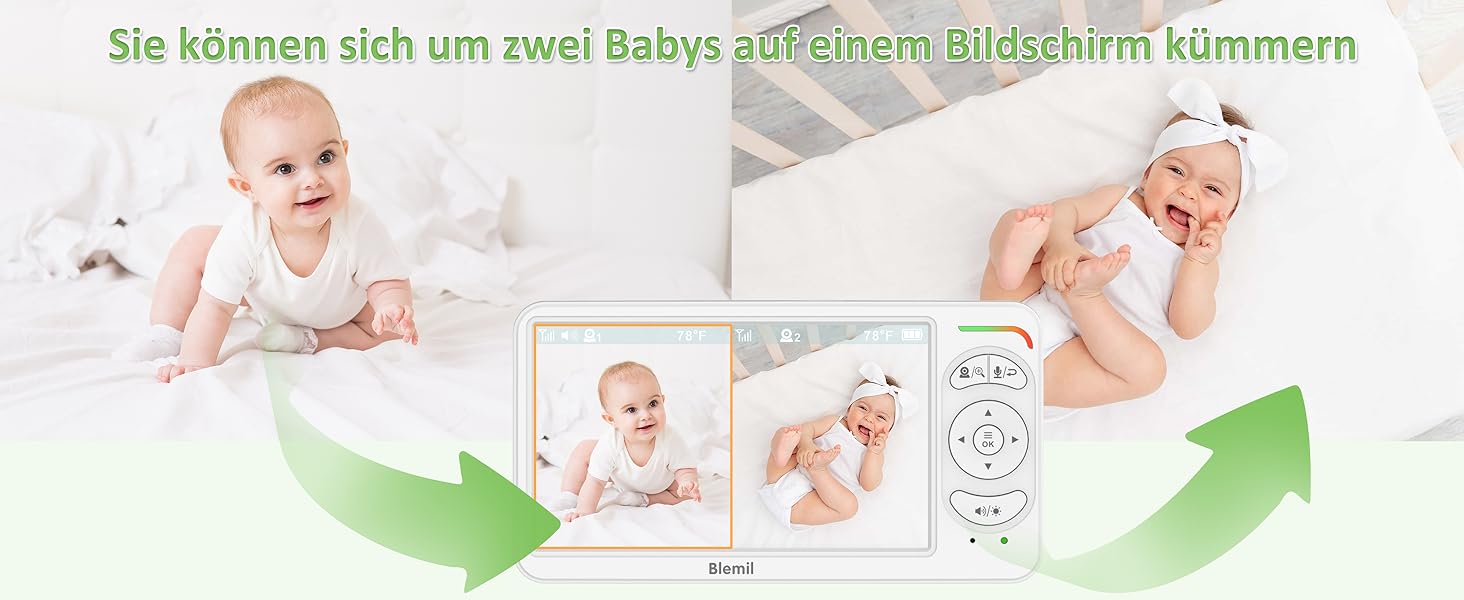 Відеоняня Blemil BL9064 з камерою, 6-дюймовий IPS дисплей, акумулятор 3000 mAh, ECO-режим, авто-нічне бачення, 2-сторонній аудіо, радіус дії 300 м, розпізнавання плачу