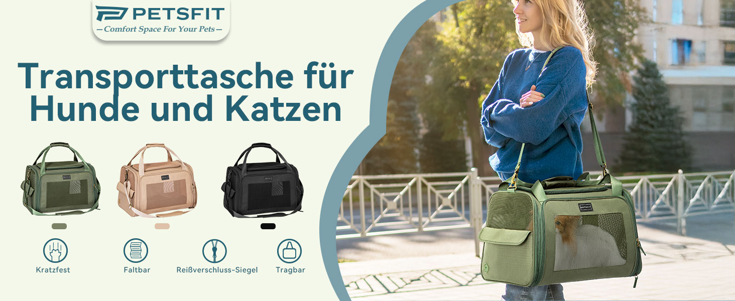 Транспортна переноска для котів та собак Petsfit, складна, 47L x 30B x 30H см, оливковий колір