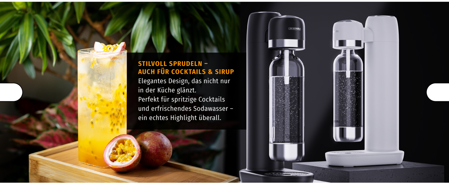 Arendo Soda Maker - Газова вода вдома: приготуйте газовану воду без цукру та барвників! Сумісний з CO2 балонами 60 л, пляшка 1000 мл, BPA free
