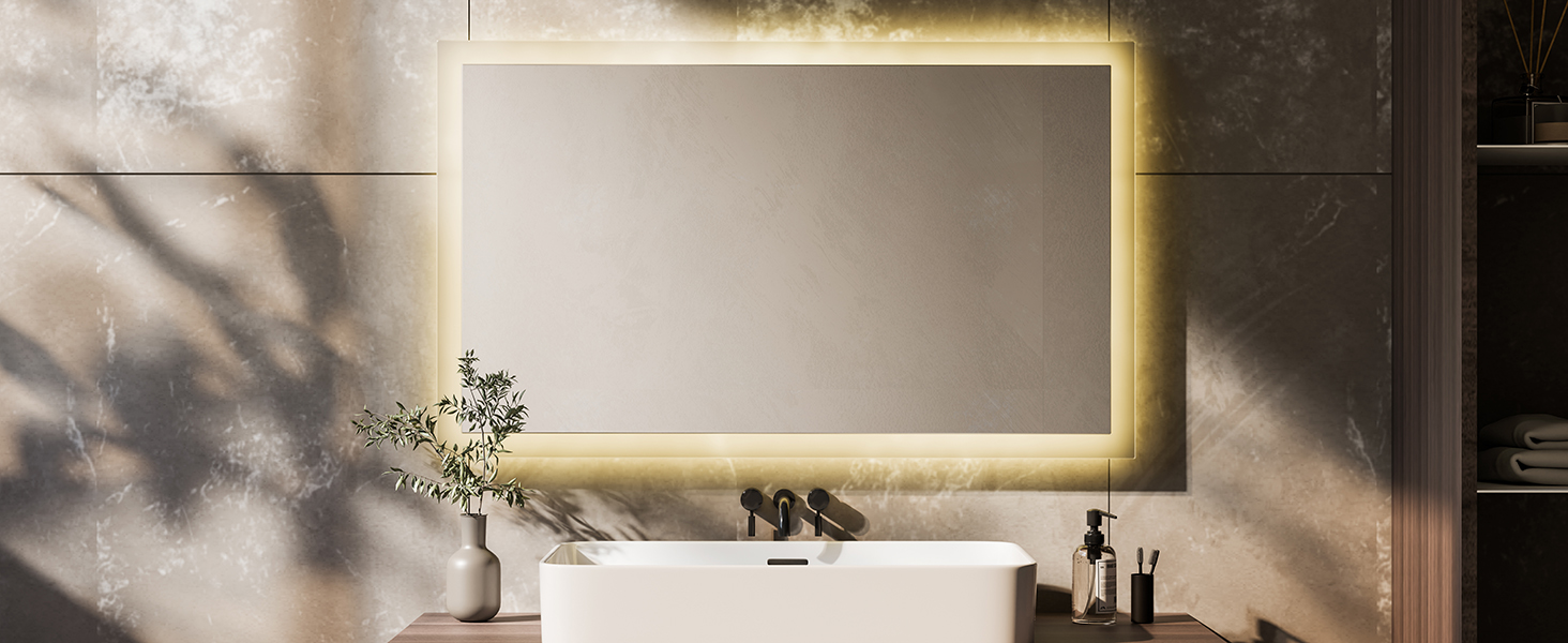 Дзеркало для ванної кімнати EMKE® з підсвічуванням 80x60 см, тепле біле світло 3000K, вимикач, вертикальна/горизонтальна установка, IP44, енергозберігаюче