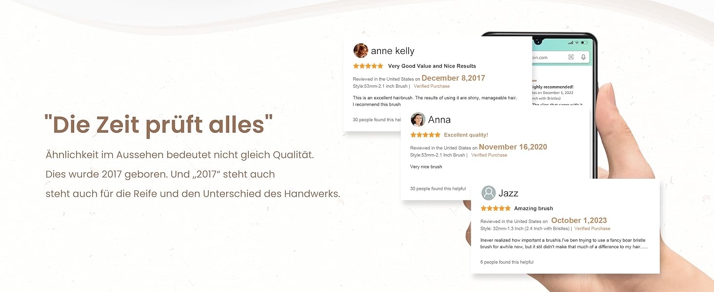 Кругла щітка для волосся AIMIKE 53 мм з щетиною кабана для сушіння, укладання та створення об'єму