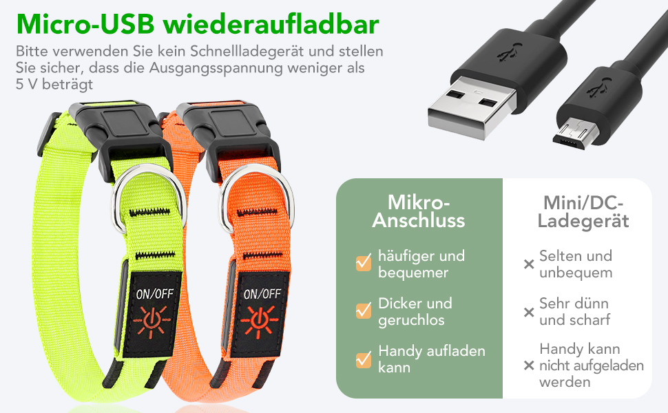 LED-нашийник для собак, перезаряджається через USB, водонепроникний, яскравий, регульований, для середніх та великих собак (зелений, M)