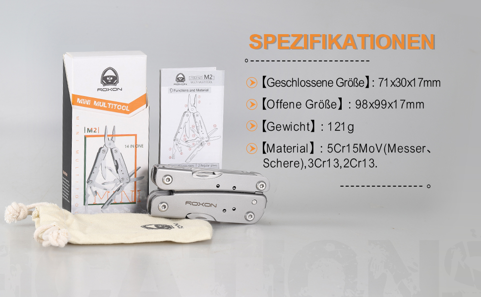 Мультитул ROXON M2 Mini Storm 14 в 1 з розкладною ножицями та без набору біт