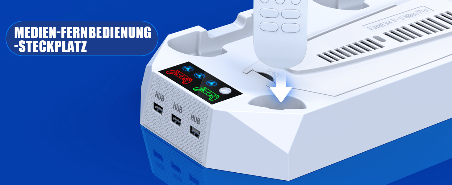 Підставка для PS5 Slim/Pro з зарядною станцією для контролера, RGB-підсвічуванням, вентилятором, тримачем для навушників та USB-хабом, чорно-біла (біла Q211)