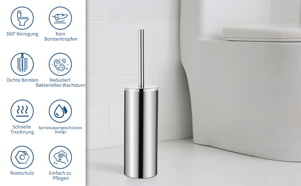 Набір для чищення унітазу FIISAYL з тримачем: щітка та підставка з нержавіючої сталі (сріблястий)