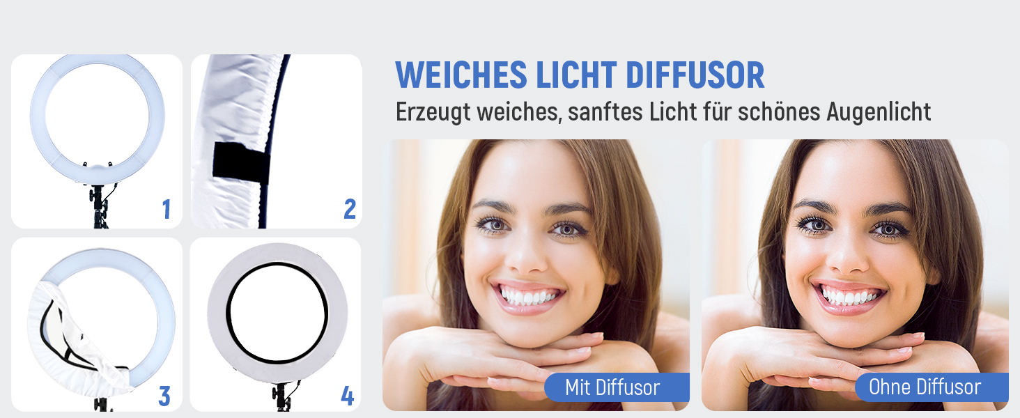 NEEWER Кольцеве світло 50 см (20 дюймів) LED з триподом та тримачем для телефону, 44 Вт, 3200K-5600K, з акумулятором, USB, для макіяжу, тату, вій, YouTube, TikTok, відеозйомки (RL-18)