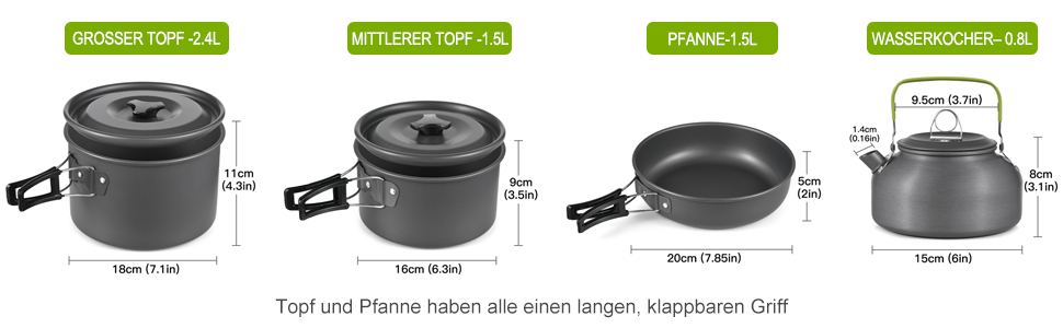 Набір посуду для кемпінгу Lixada: каструля, плитка, столові прилади (2-3 особи), для пікніків та BBQ