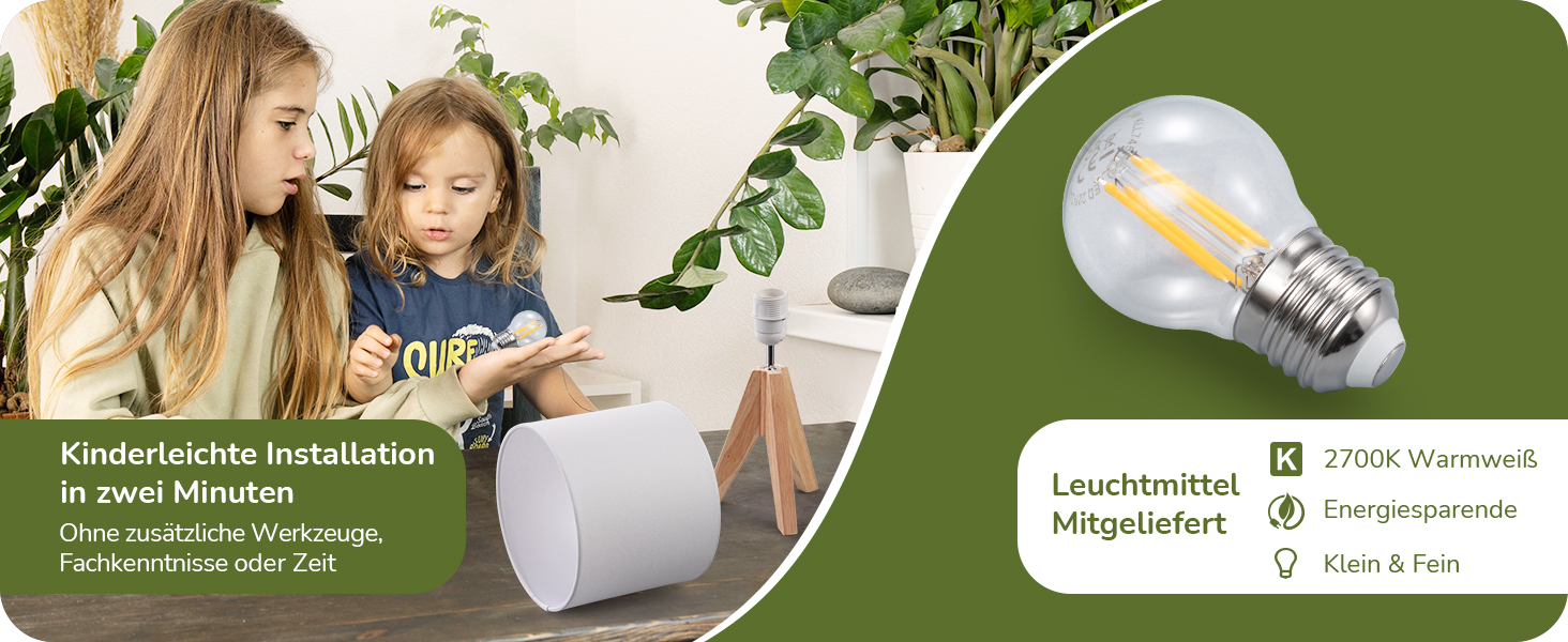 Настільна лампа EDISHINE 2 шт. з дерева, LED, з абажуром з льону кольору бежевого, патрон E27, з лампочкою, вінтажний дизайн, для спальні, вітальні, подарунок