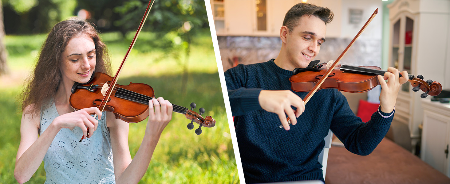 Скрипка Vangoa 4/4 з масиву дерева, набір для початківців, акустична, з кейсом, підставкою, смолою, струнами, інструкцією, демпфером, наклейками для нот, для дорослих, дітей та підлітків