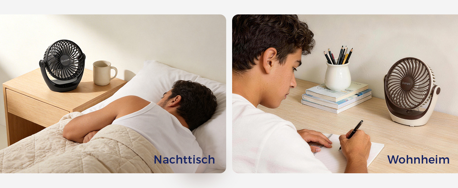 USB вентилятор OCOOPA: компактний настільний вентилятор з потужним потоком повітря та тихою роботою, 3 швидкості, 360° обертання, для офісу, дому та відпочинку на природі (коричневий)